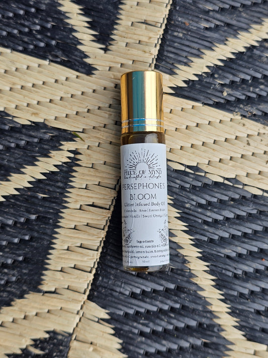 Persephone's Bloom | Stardust Collection | Pomegranate + Vanilla + Sweet Orange + Geranium | Glitter Infused Dry Body Oil